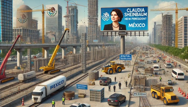 DALL·E 2024-06-19 10.07.27 - A realistic horizontal image of a construction site in Mexico with cranes, workers, and ongoing infrastructure projects. Include a prominent billboard