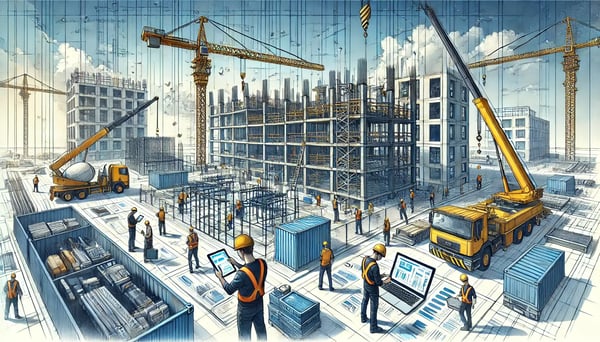 DALL·E 2024-09-11 12.37.22 - An illustration of a construction project where workers are actively adjusting to unexpected changes. The scene includes construction cranes, building-1